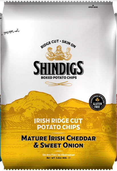 12x90g Shindigs Mature Irish Cheddar & Sweet Onion Crisps