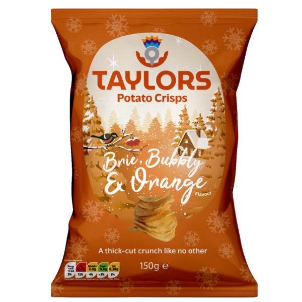 8x150g Taylor's Festive Brie, Bubbly & Orange Potato Crisps